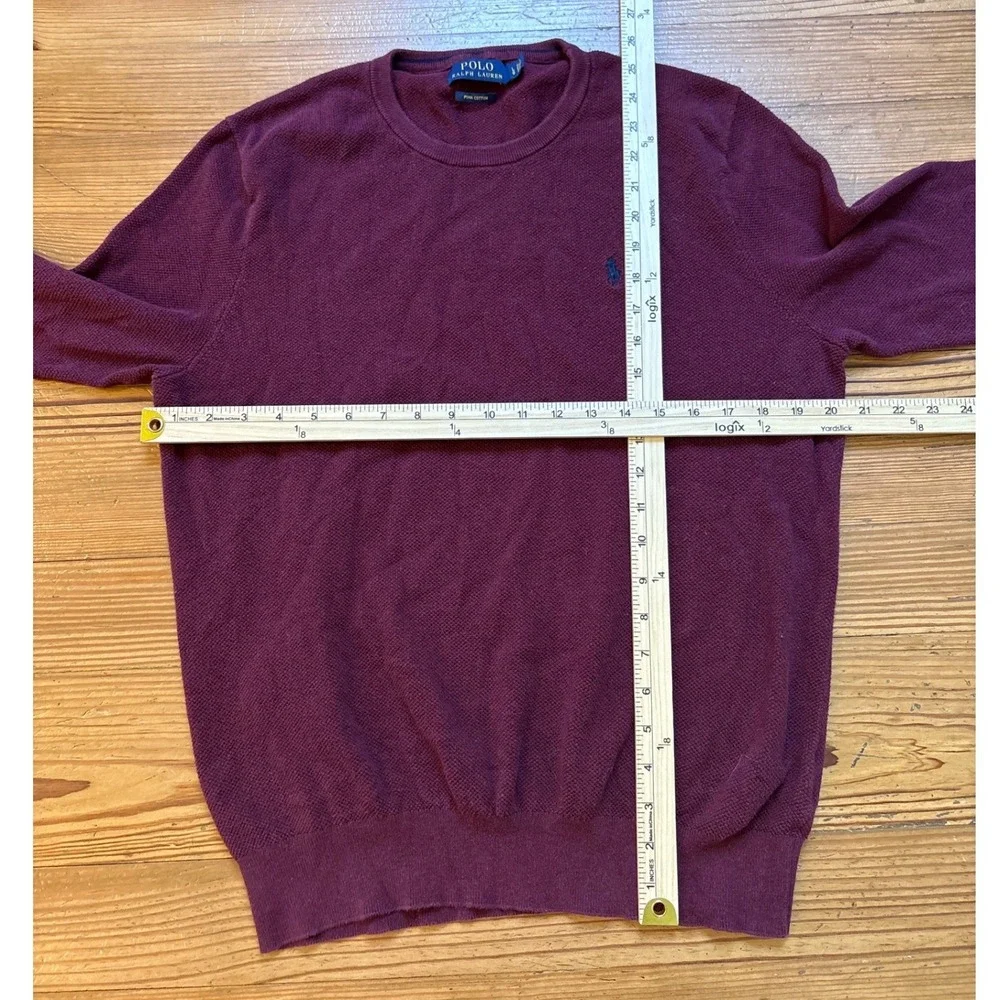 Polo Ralph Lauren Sweater Mens Burgundy Pima Cotton Crewneck Knit‎ SIZE L